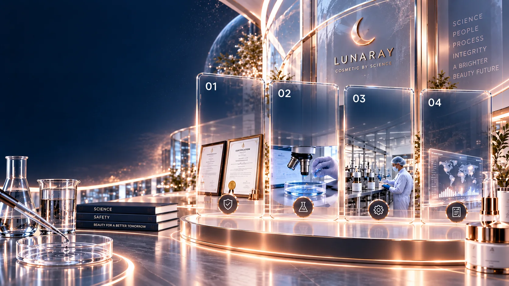 Empat evidence gateway Lunaray: certifications & compliance, research & institutional proof, facility & manufacturing proof, verified facts
