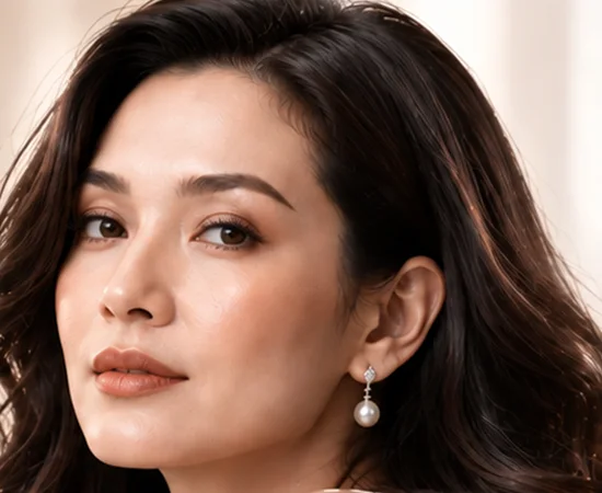 Model dengan rambut panjang bergelombang yang sehat