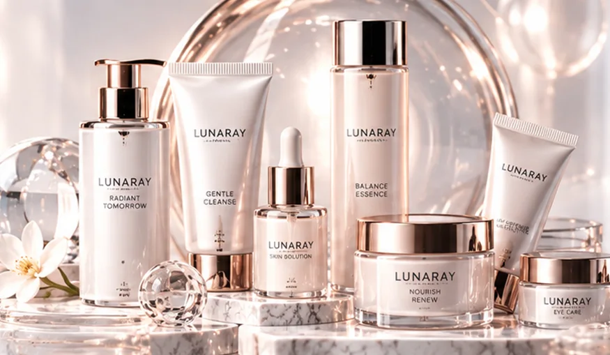 Rangkaian produk skincare Lunaray: toner, essence, serum, dan cream