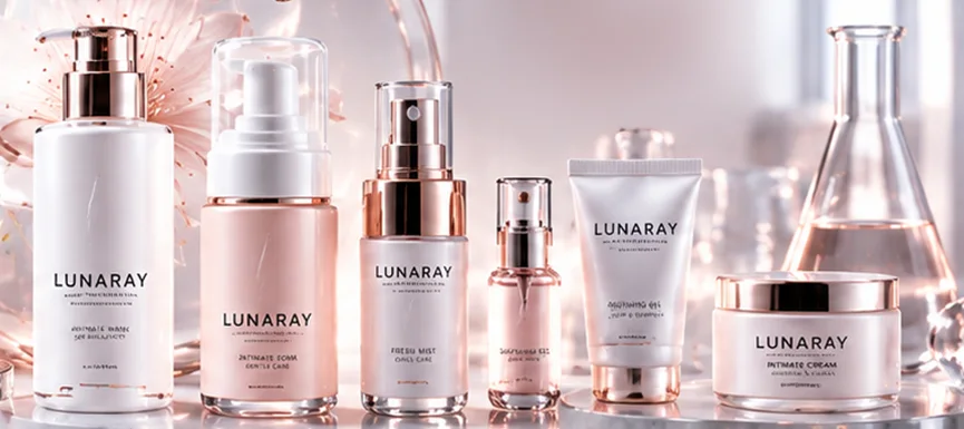 Rangkaian produk intimate care Lunaray: intimate wash, foam, fresh mist, dan intimate cream